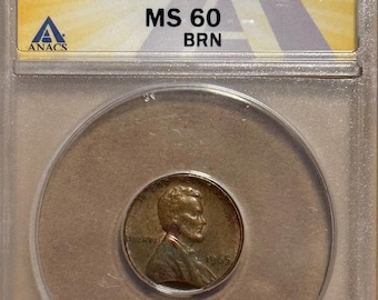 1965 P Lincoln Memorial Penny • MINT ERROR, Curved Clip • Graded ANACS MS60 Brn (Brown)