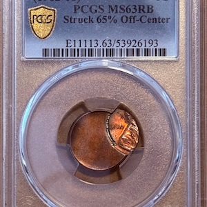 1982-2008 Lincoln Memorial Penny MINT ERROR, Struck 65% Off Center • Graded PCGS MS63 Rb (Red/Brown)