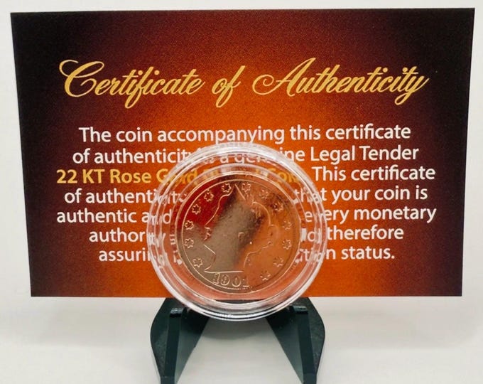 1901 Liberty Head V Nickel • 22K Rose Gold Plated Vintage Collectible Coin • Sealed In Capsule with COA