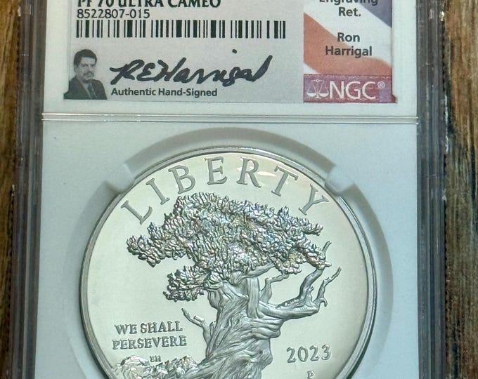 2023 P American Liberty 1 oz Fine Silver Medal • First Day of Issue, Ron Harrigal Signed Label • Graded Proof NGC PF70 Ultra Cameo