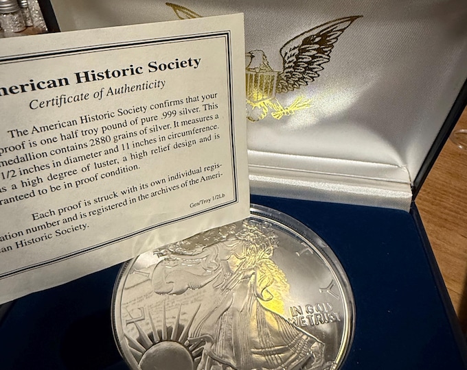 2000 American Historic Society Half Troy Pound Walking Liberty Silver Eagle • 6 oz Pure Silver Round (.999 Fine) • OGP Display Box + COA