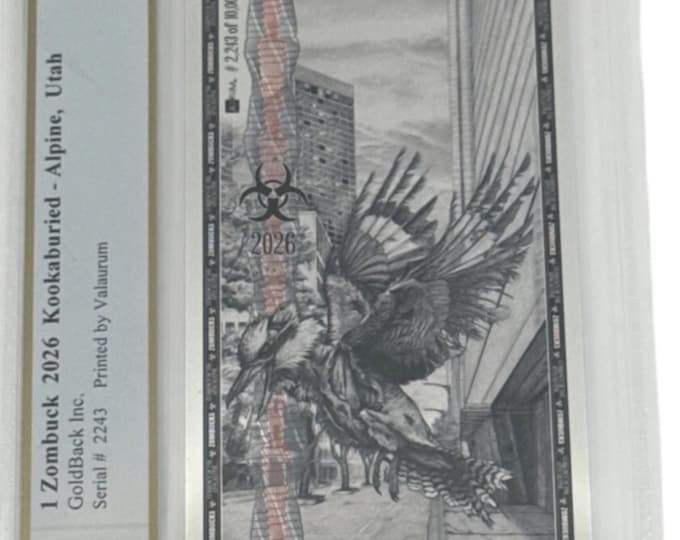 2026 Zombucks Kookaburied • Zombie Kookaburra • 1/1000 oz Fine Silver Note (99.9% Pure) • Graded Supreme Gem Uncirculated, PCGS 70 PPQ