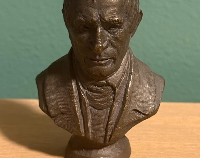 1977 Franklin Mint Presidential Bust Vintage Solid Bronze Statue, William Henry Harrison (1841)