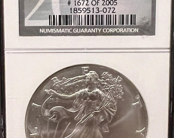 1996 P American Silver Eagle • KEY DATE • Philadelphia Mint • 20th Anniversary Collection Slab Label • Low Population #1672/2005 • NGC MS69