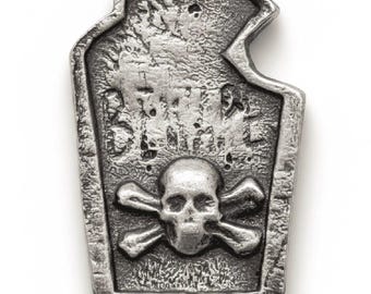 Hand Poured Tombstone, Skull & Crossbones Beware  • 20.39 Grams Pure Silver (.999 Fine)