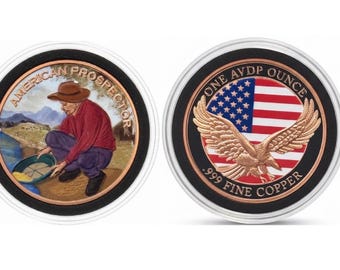 SET OF 2 American Prospector Colorized Copper Rounds in Air-Tite Capsules • 1 oz Pure Copper (.999 Fine)