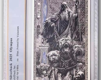 2025 Legends of Olympus: Hades 1 Silverback, Blue Edition #3743 • 1/1000 oz Pure Silver Aurum Note (.999 Fine) • Graded PCGS 70 PPQ
