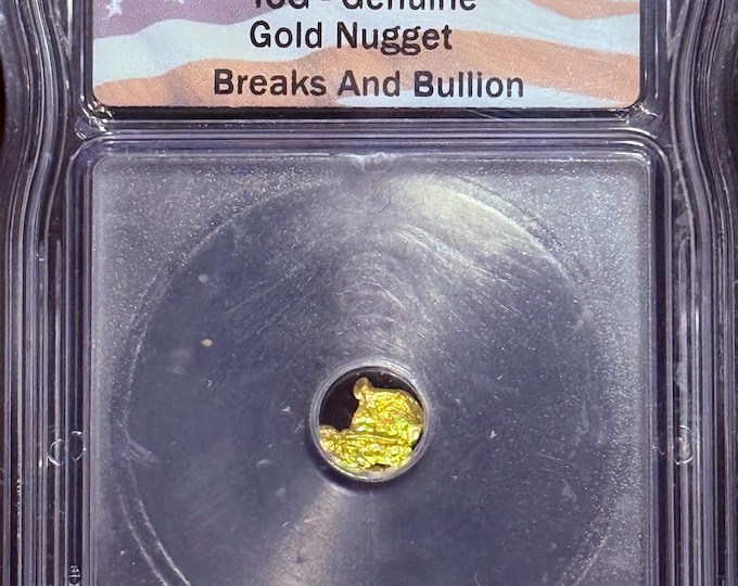 Genuine GOLD NUGGET, 0.45 Grams Gold • American Flag Label • Graded Authentic by ICG