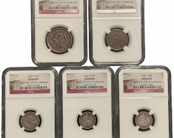 Stacks W 57th St Collection • NGC Genuine 5 Type Coin Set • Large Cent + Shield Two Cents + 3 Cent Nickel + Seated Liberty Half Dime + Dime