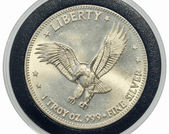 TIER 1 RARITY <500 Made • Hoffman & Hoffman Vintage 1970s 1 oz Pure Silver Round (.999 Fine) • Liberty Eagle, International Trade Unit
