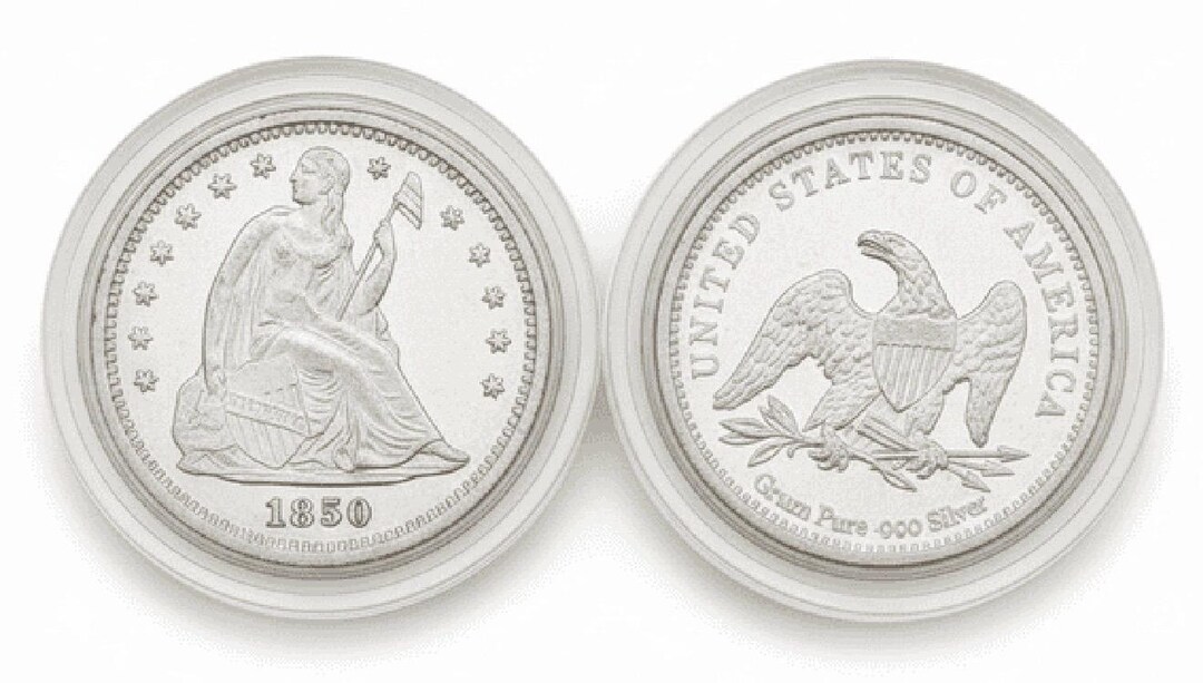 SET OF 2 Seated Liberty Silver Rounds, 15mm • 1 Gram Pure Silver (.999 ...