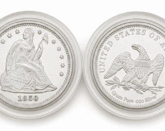 SET OF 2 Seated Liberty Silver Rounds, 15mm • 1 Gram Pure Silver (.999 Fine) in Premium Capsule