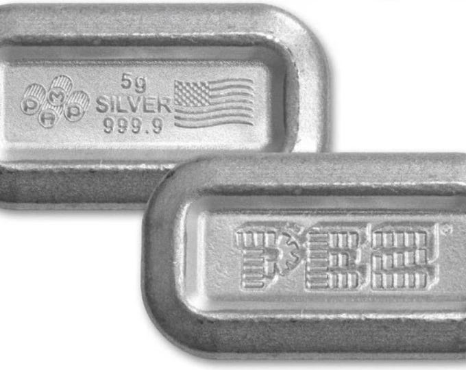 PEZ Candy Shaped Pure Silver Wafer Bar • 5 Grams 99.99% Fine Silver • Pamp Suisse Limited Mintage Fractional Silver (Single Bar, Flag Privy)