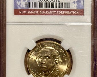 2007 P George Washington Presidential Dollar • First President, First Day of Issue Label • Graded NGC MS65