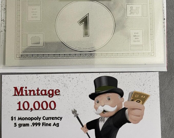 Replica Monopoly Money • 5 Grams Fine Silver 99.9% Pure • 1 Dollar Bill Currency Foil Note • 2024 Samoa MKS PAMP • Limited Mintage of 10,000