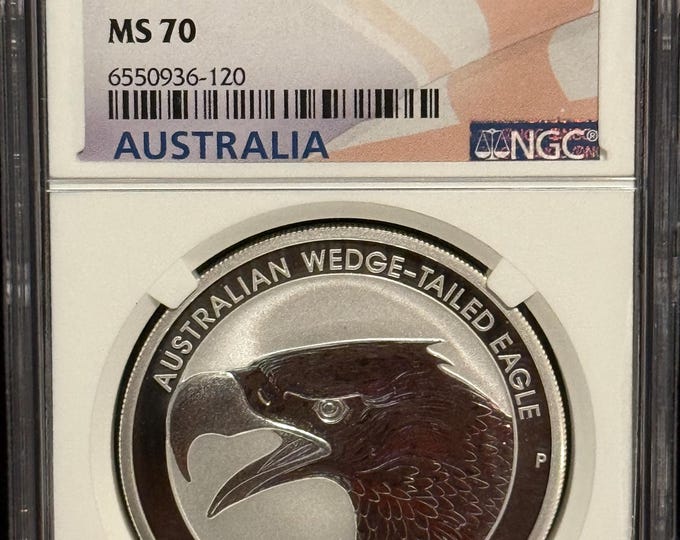 2022 P Australia Wedge-Tailed Eagle • 1 oz Fine Silver (99.99% Pure) • Australian Flag Label • The Perth Mint • Graded NGC MS70