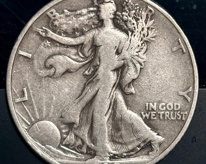 1938 D Walking Liberty Half Dollar 50c • KEY DATE • Denver Mint • 90% Pure Silver Type Coin • Ungraded VF+