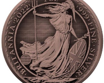 2022 Great Britain Britannia • 1 oz Pure Silver (.999 Fine) in Protective Capsule • Antique Copper Plated Series • Limited Mintage #95/200