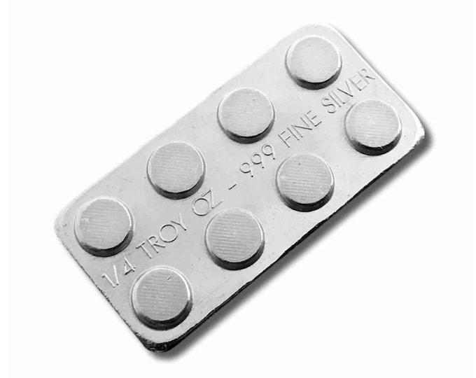 Lego Style Silver Stacking Building Brick • 1/4 oz Fine Silver (99.9% Pure) • L 1.13” x W 0.50” (2x4 Piece) • Fractional Silver Bullion