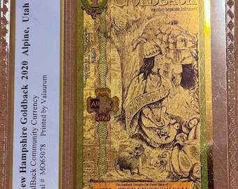 2020 New Hampshire Pre-Alpha 1 GOLDBACK • First Year of Issue • 1/1000oz Fine Gold • 99.9% Pure Gold Currency Note • Graded PCGS 70 PPQ