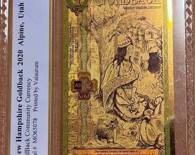 2020 New Hampshire Pre-Alpha 1 GOLDBACK • First Year of Issue • 1/1000oz Fine Gold • 99.9% Pure Gold Currency Note • Graded PCGS 70 PPQ