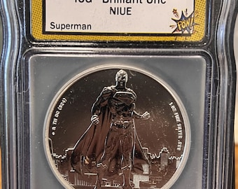 DC Universe Justice League, Superman • 1 oz Fine Silver Round (99.9% Pure) • 2024 Samoa 5 Dollars • ICG Brilliant Uncirculated • Pop of 100