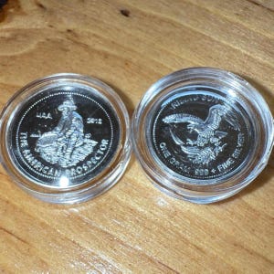 SET OF 2 Miniature American Prospector Engelhard Tribute Coin, Protective Capsule • 1 Gram Fine Silver (99.9% Pure) • Fractional Round, 15mm