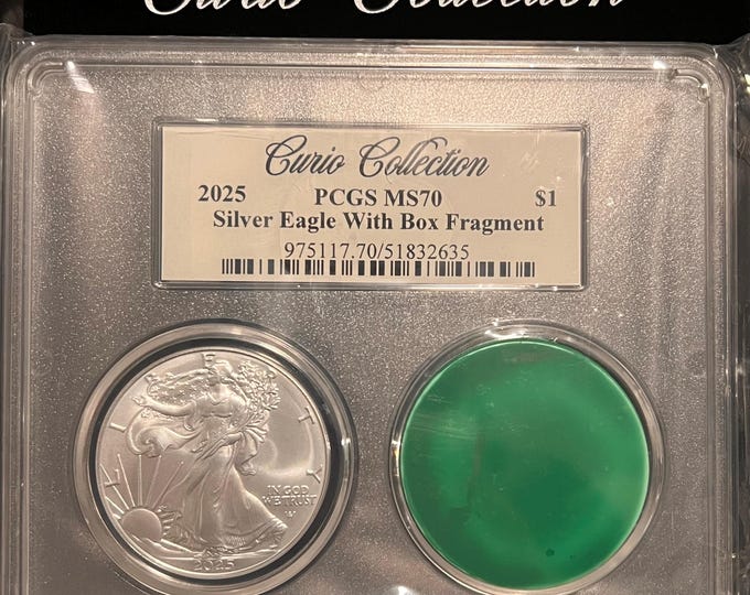 2025 American Silver Eagle (ASE) • RARE Exclusive Curio Collection 1 of 100 Pop • Original Mint Box Fragment + Velvet Bag • Graded PCGS MS70