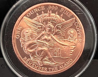Remember the Alamo Texas Commemorative Tribute Coin • 1 oz Pure Copper Round (.999 Fine) in Premium Airtight Protective Capsule