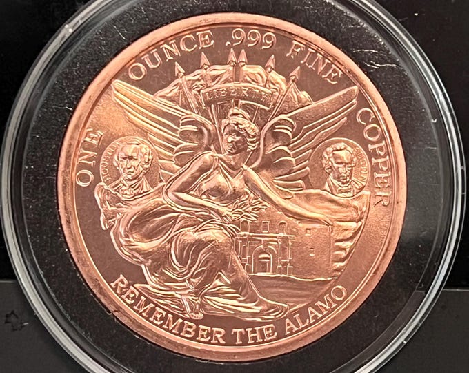 Remember the Alamo Texas Commemorative Tribute Coin • 1 oz Pure Copper Round (.999 Fine) in Premium Airtight Protective Capsule