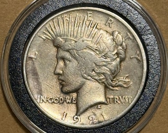 1921 P Peace Dollar, High Relief Silver • KEY DATE • Ungraded Vf/XF (Very Fine/ Extremely Fine) in Air-Tite Capsule