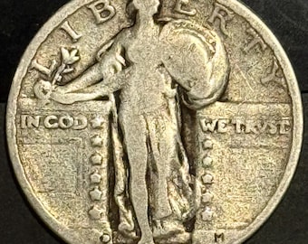 1929 D Standing Liberty Quarter 25c • 90% Silver Type Coin • Denver Mint • Raw, Ungraded VG (Very Good)