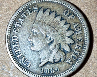 1860 Indian Head Penny, One Cent • Ungraded VF (Very Fine)