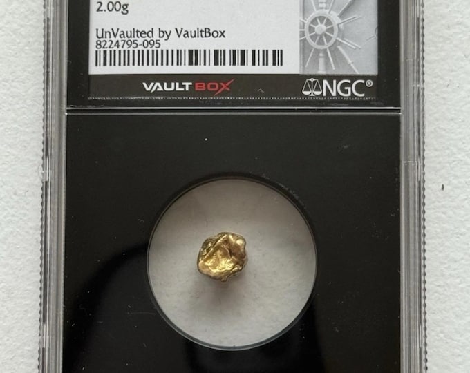 Caborca Mexico Gold Nugget • 2.0 Grams Authentic in Slab • Unvaulted by Vaultbox Label • NuggetPax Display Box • Certified by NGC