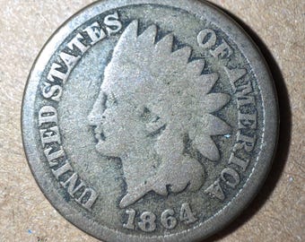 1864 CN Indian Head Penny, One Cent • Ungraded AG+ (About Good+)