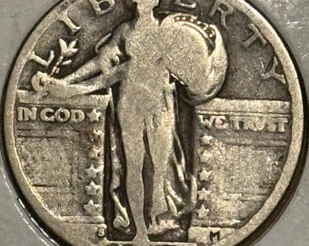 1926 S Standing Liberty Quarter • 90% Silver Type Coin • San Francisco Mint • Ungraded G (Good)