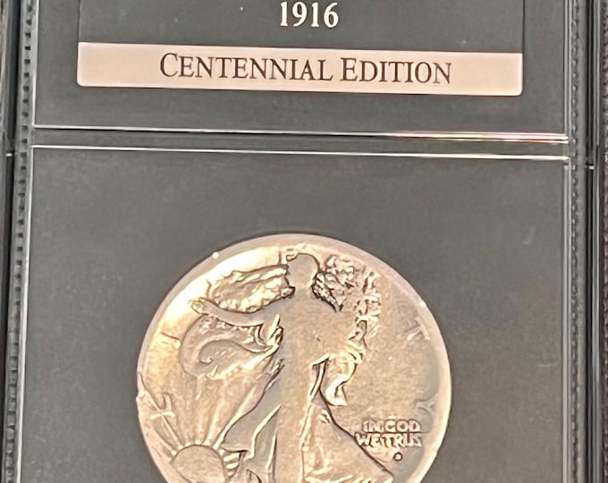 1916 P Walking Liberty Half Dollar 50c • First Year, Philadelphia Mint • .90 Fine Silver Coin • PCS Stamps & Coins Guaranteed Genuine Slab