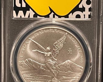 2022 Mexico Libertad 1 Onza Silver Coin • Whatnot Trade Show Label, Limited Mintage • 1 oz Fine Silver (99.9% Pure) • Graded PCGS MS70