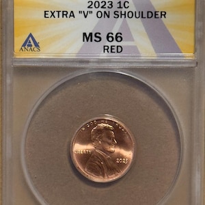 2023 P Lincoln Shield Penny, MINT ERROR • Extra V på axeln efter V.D.B. • Graderad ANACS MS66 Röd