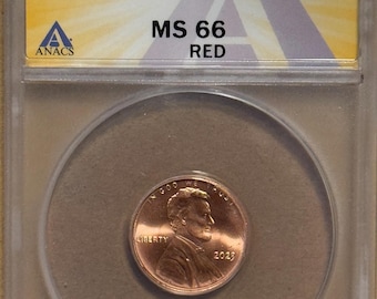 2023 P Lincoln Shield Penny, MINT ERROR • Extra V on Shoulder After V.D.B. • Graded ANACS MS66 Red