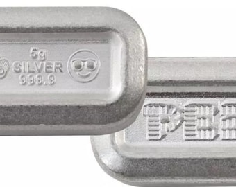 PEZ Candy Shaped Pure Silver Wafer Bar • 5 Grams 99.99% Pure Silver • Pamp Suisse (Single Bar, Smiley Face with Sunglasses Emoji Privy)