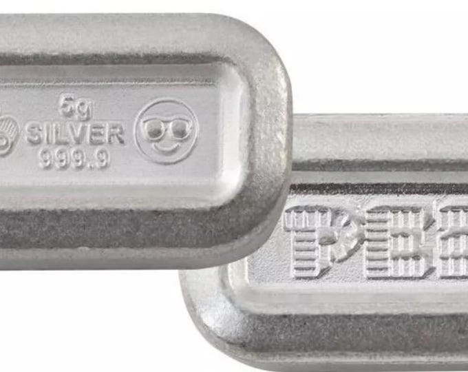 PEZ Candy Shaped Pure Silver Wafer Bar • 5 Grams 99.99% Fine Silver • Pamp Suisse Limited Mintage Fractional Silver (Single Bar Emoji Privy)