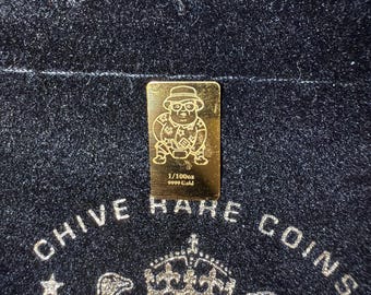 KCCO The Chivery Golden Farley Game Piece, June: Summer Vacay Farley • 1/100th oz Pure Gold Bar (.9999 Fine) • Chive Rare Coins Velvet Pouch