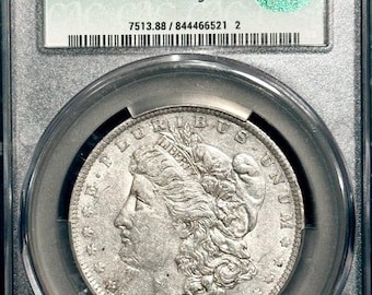1882 O/S Morgan Silver Dollar • Strong Overstrike Mint Error • New Orleans Mint • Graded CAC AU Details (Cleaned)