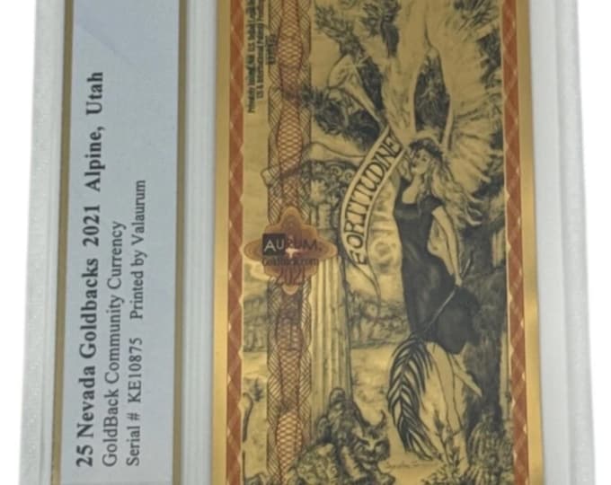 2021 Nevada 25 GOLDBACKS • 1/40 oz Fine Gold (99.9% Pure) • Fractional Gold Currency • Graded Supreme Gem Uncirculated, PCGS Banknote 70 PPQ