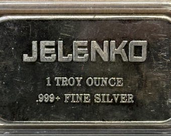 ENGELHARD TIER 2 RARITY <1500 Made • Jelenko Dental Vintage Silver Art Bar • 1 oz Pure Silver Ingot in Capsule (.999 Fine)