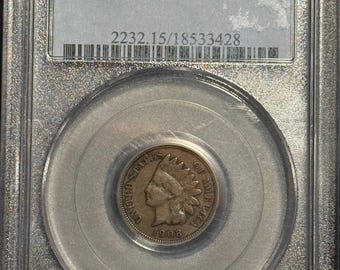 1908 S Indian Head Penny Cent 1c • KEY DATE • Graded PCGS F15