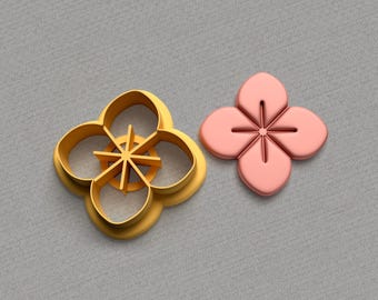 Four Petal Flower Polymer Clay Cutters: 3D Printed Jewelry Making, 6 Sizes