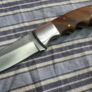Handmade D2 Steel Skinner Knife: Dark Wood Handle, Leather Sheath