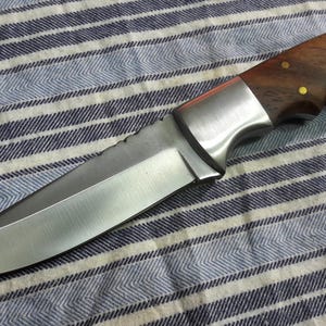 Handmade D2 Steel Skinner Knife: Dark Wood Handle, Leather Sheath